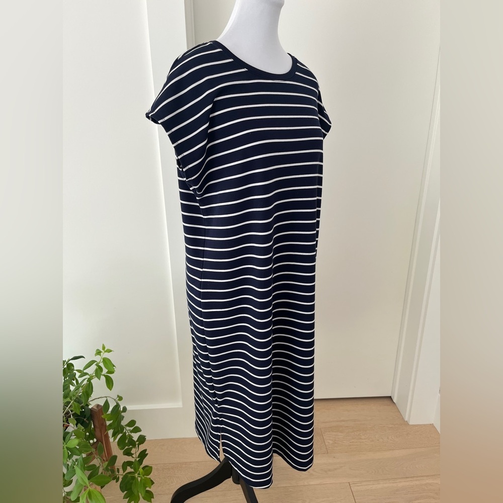 SIGNATURE Reitmans Stripes Cap Sleeve Shift Midi Dress Nautical Travel Summer